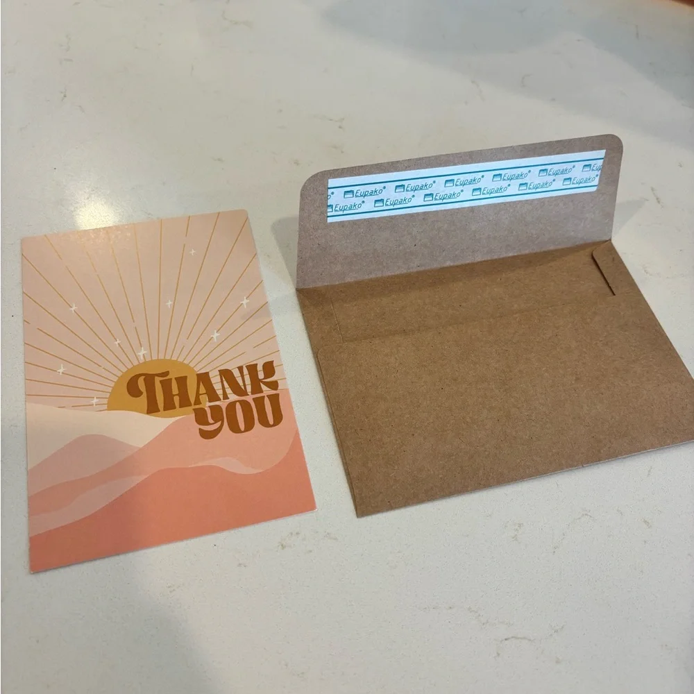 100 Thank You Cards + Brown Envelopes – Sunset Retro Design ☀️